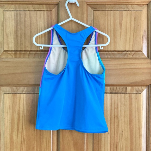 Girl’s size 7 Lands’ End color blocked swim tank top-modest swim top - Picture 2 of 3